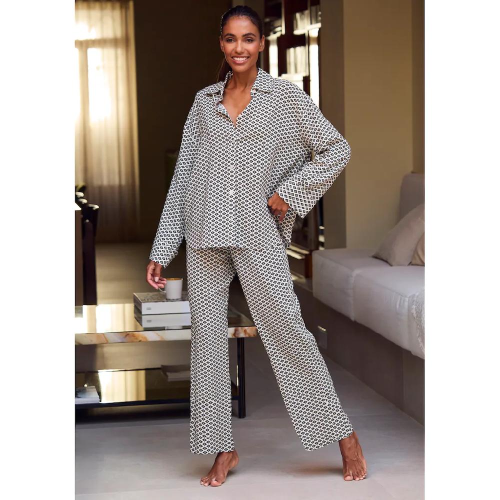 LASCANA Pyjamaoberteil Mit Edlem Allover-Druck