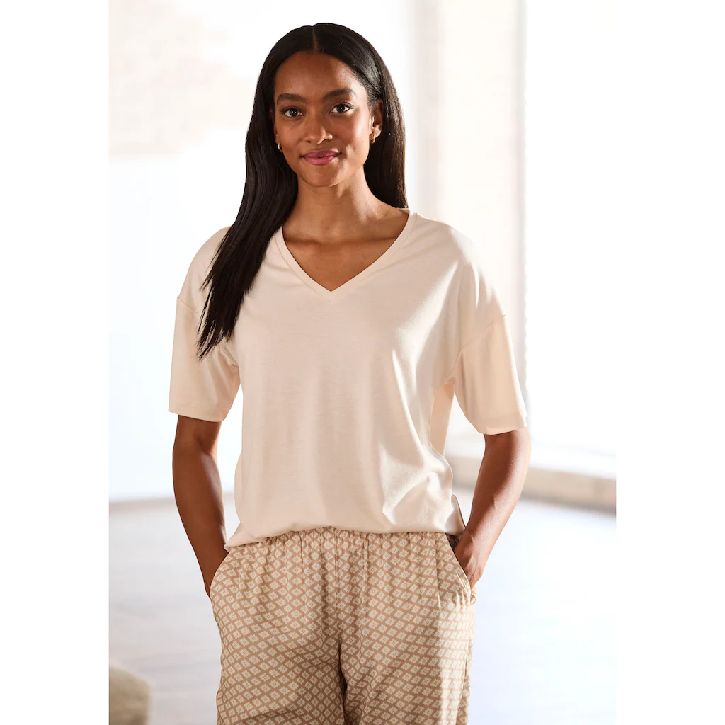 LASCANA Pyjamaoberteil Mit V-Ausschnitt