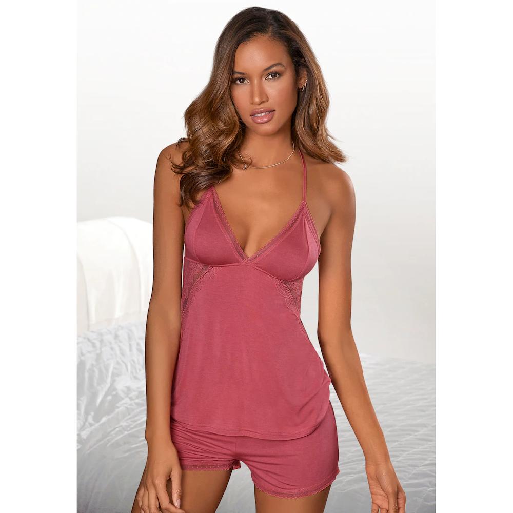 LASCANA Pyjamashorts Mit Feiner Spitzenkante