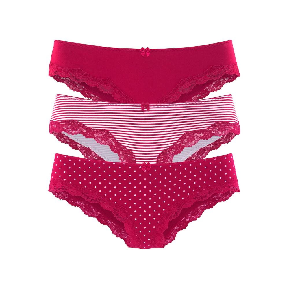 LASCANA Slip (3er-Pack) aus elastischer Baumwolle mit zarter Spitze online bestellen