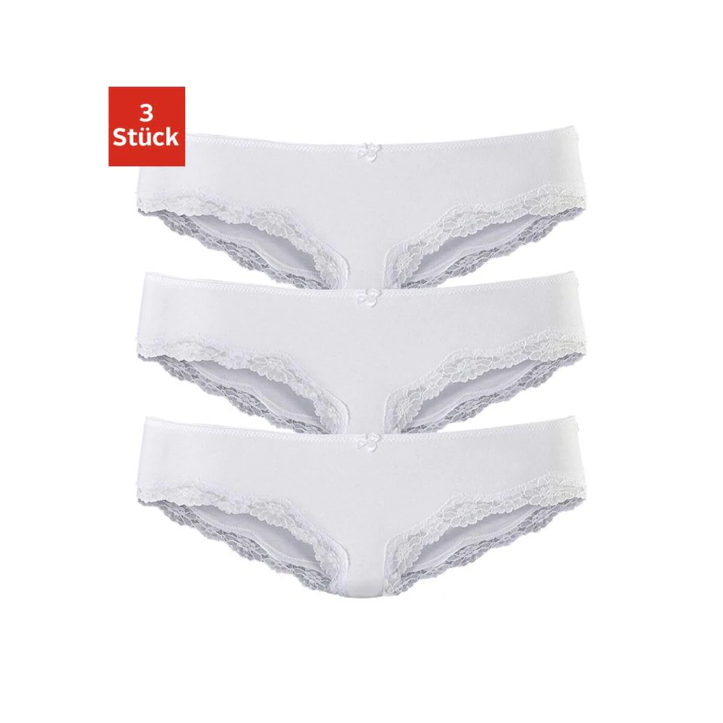 LASCANA Slip (3er-Pack) aus elastischer Baumwolle mit zarter Spitze online bestellen