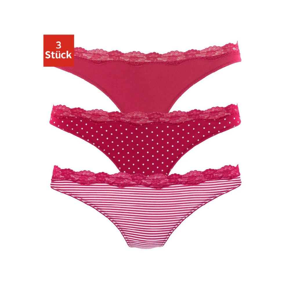 LASCANA String (3er-Pack) Aus Elastischer Baumwolle Mit Zarter Spitze Online Bestellen