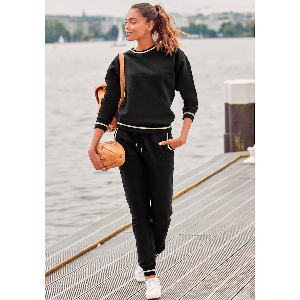 LASCANA Sweathose Mit Gestreifem Rippbündchen Loungeanzug