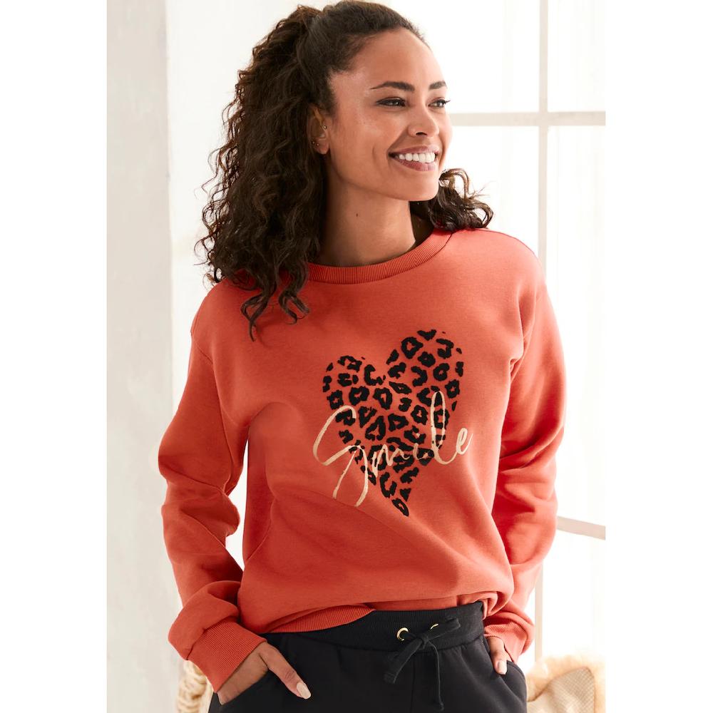 LASCANA Sweatshirt Loungehirt mit Herz-Leo-Druck Loungewear LASCANA Sweatshirt Loungehirt mit Herz-Leo-Druck Loungewear