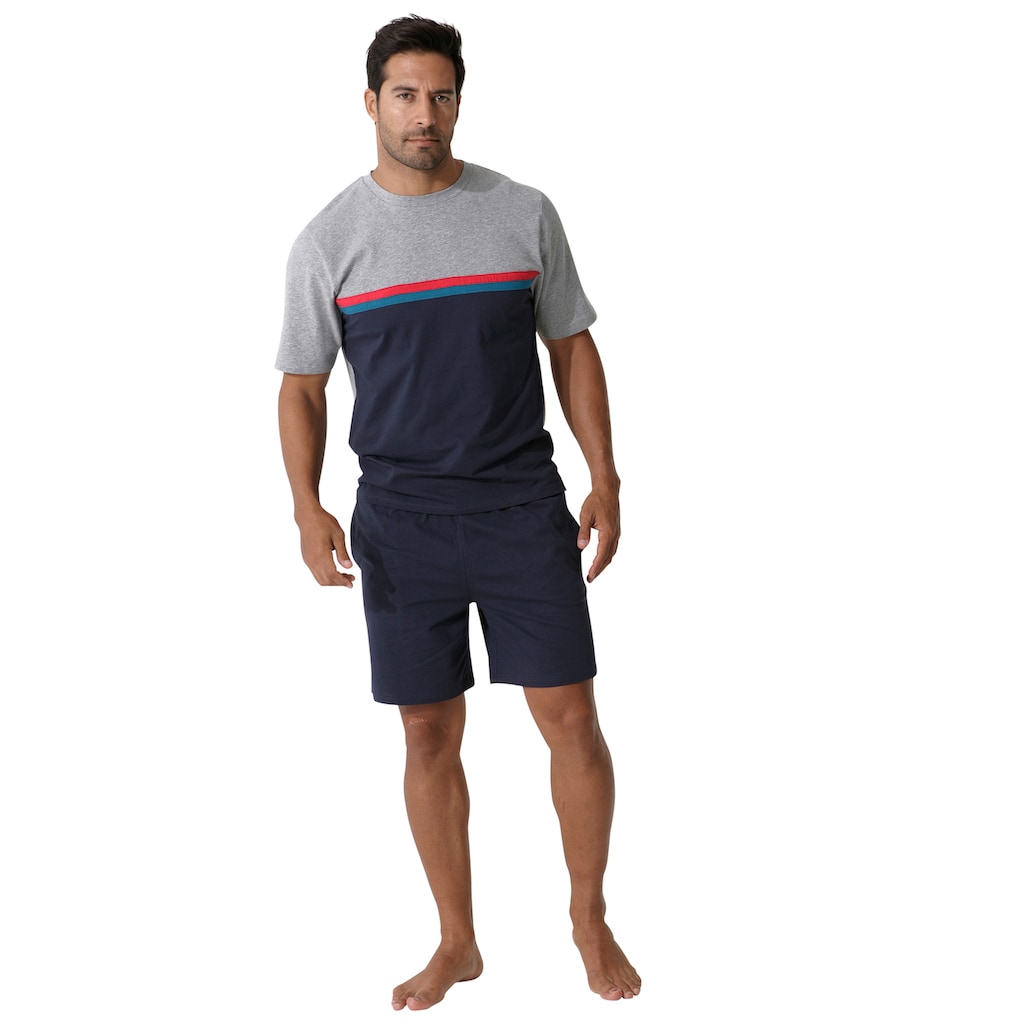 le jogger® Pyjama (2 tlg. 1 Stück) Schlafanzug mit Colorblock