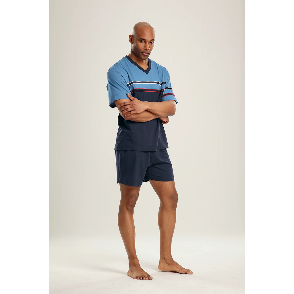 Le Jogger® Pyjama (Packung 4 Tlg. 2 Stück) Kurzer Schlafanzug Mit V-Auschnitt