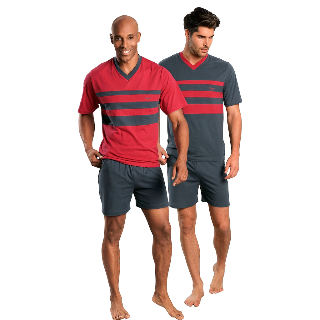 Le Jogger® Pyjama (Packung 4 Tlg. 2 Stück) Mit Kontrastfarbigen Einsätzen Vorn Kaufen