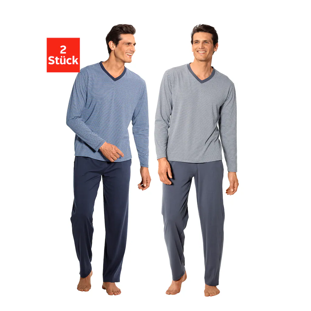 le jogger® Pyjama (Packung 4 tlg. 2 Stück) Schlafanzug mit garngefärbten Streifen