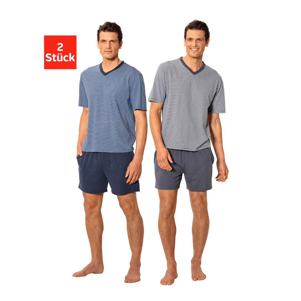 le jogger® Pyjama (Packung 4 tlg. 2 Stück) Schlafanzug mit garngefärbtem Streifen