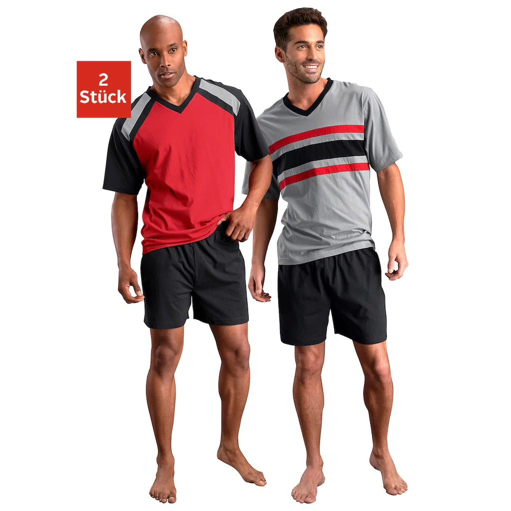 le jogger® Pyjama (Packung 4 tlg. 2 Stück) Schlafanzug mit kontrastfarbigen Einsätzen