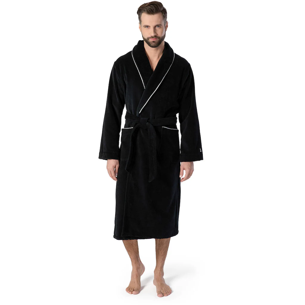 Möve Unisex-Bademantel »Schalkragen Velours Ideal Für Sauna & Spa Hotelbademantel« (1 St.) Edel Gestalteter Saum