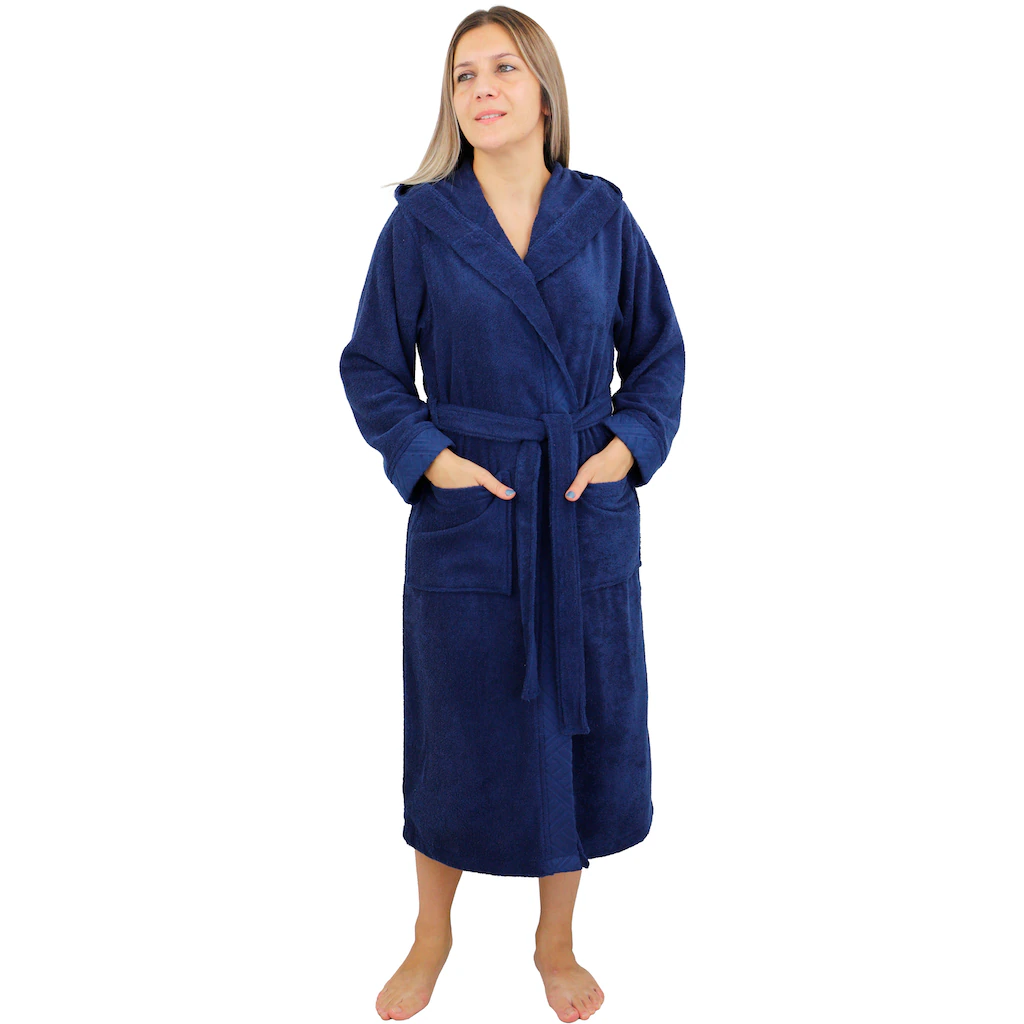 my home Damenbademantel »Livia ideal für Sauna & Spa Hotelbademantel« (1 St.) gemusterter Bordüre langer Bademantel Damen 100% Baumwolle XS-2XL