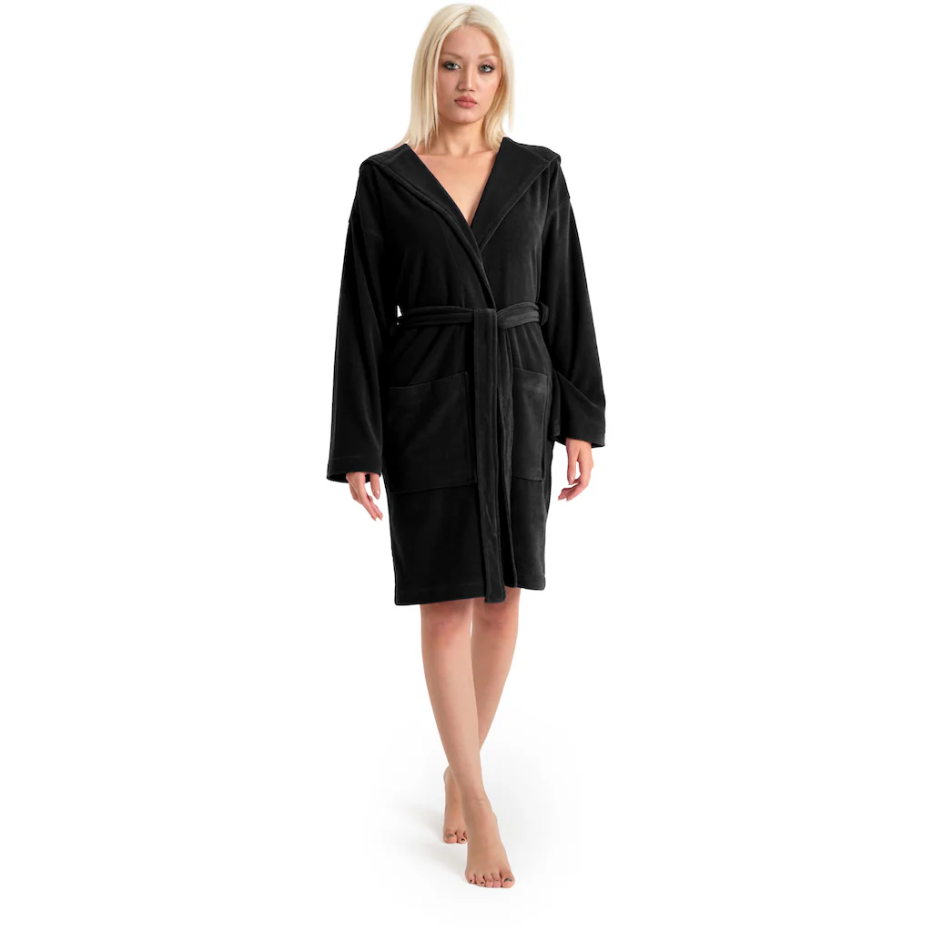 my home Damenbademantel »Sina ideal für Sauna & Spa Hotelbademantel Morgenmantel« (1 St.) einfarbiger Bademantel kurz hoher Baumwollanteil XS-4XL