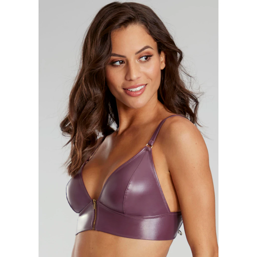 Petite Fleur Gold Bralette-BH Ohne Bügel In Leder-Optik Mit Reißverschluss Kunstleder Sexy Dessous Bestellen