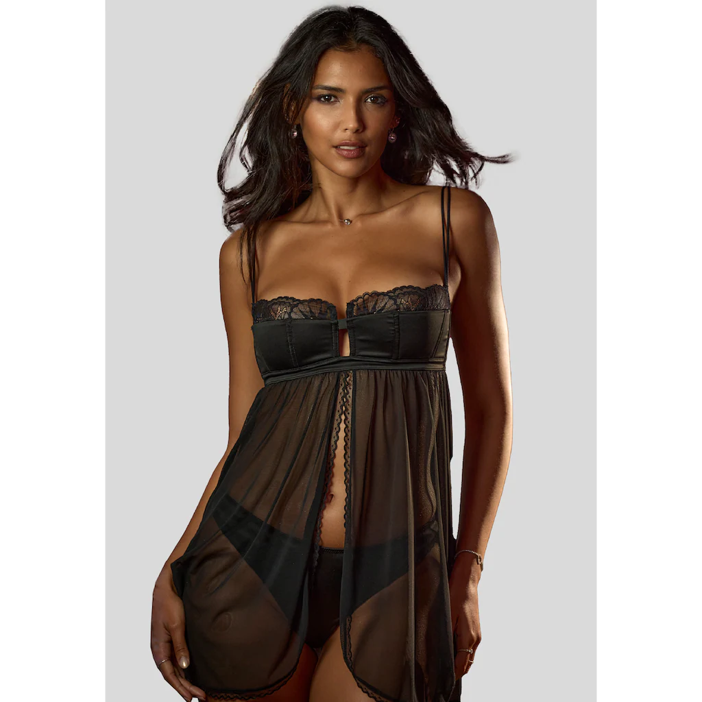 petite fleur gold Negligé aus edlem Satin-Material und dezent transparentem Mesh Reizwäsche bestellen