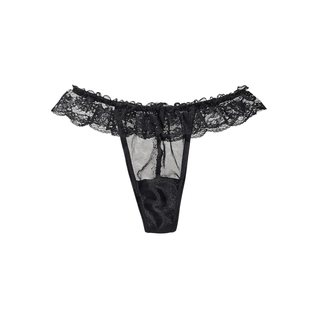 Petite Fleur Gold String Mit Gerüschter Spitzenkante