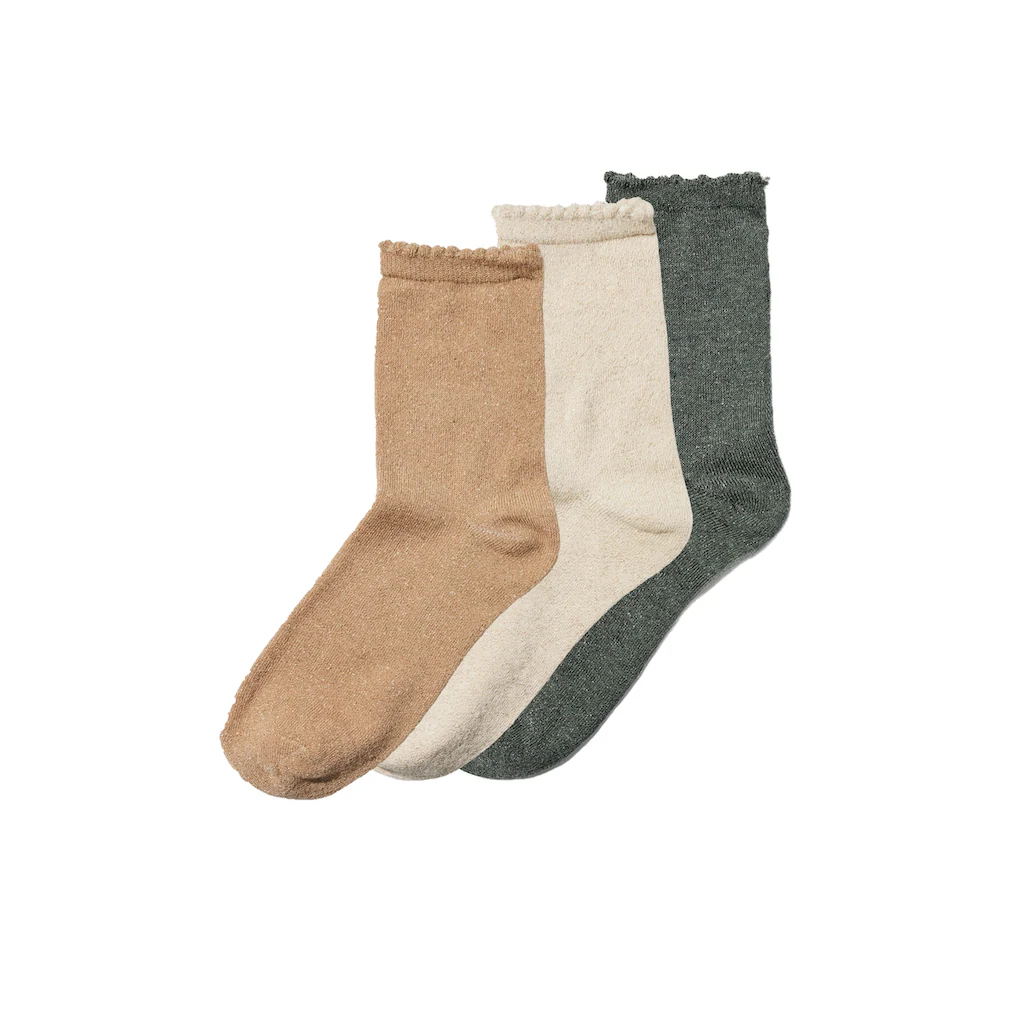 Pieces Socken »PCSEBBY GLITTER LONG 3-PACK SOCKS NOOS« (Set 3 Paar) Mit Gerippten Bündchen Und Muschelsaum