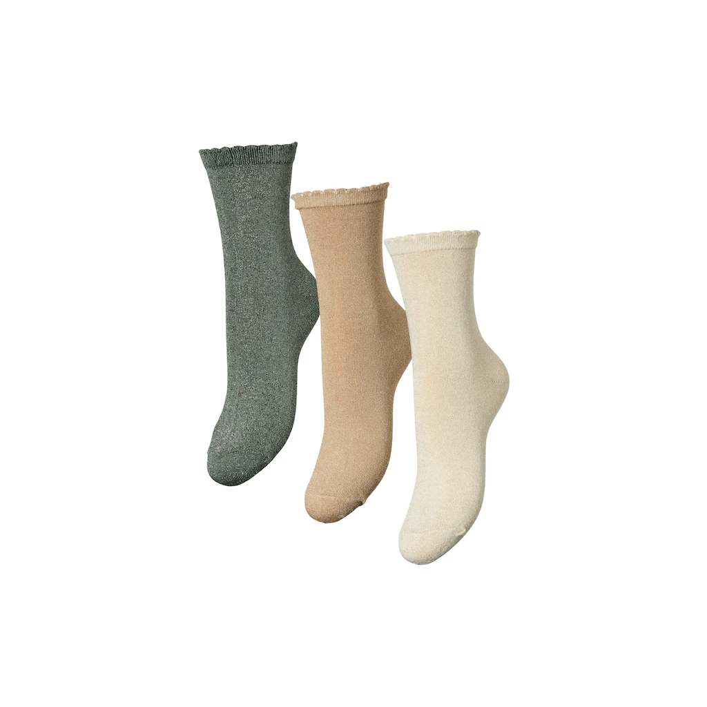 Pieces Socken »PCSEBBY GLITTER LONG 3-PACK SOCKS NOOS« (Set 3 Paar) Mit Gerippten Bündchen Und Muschelsaum