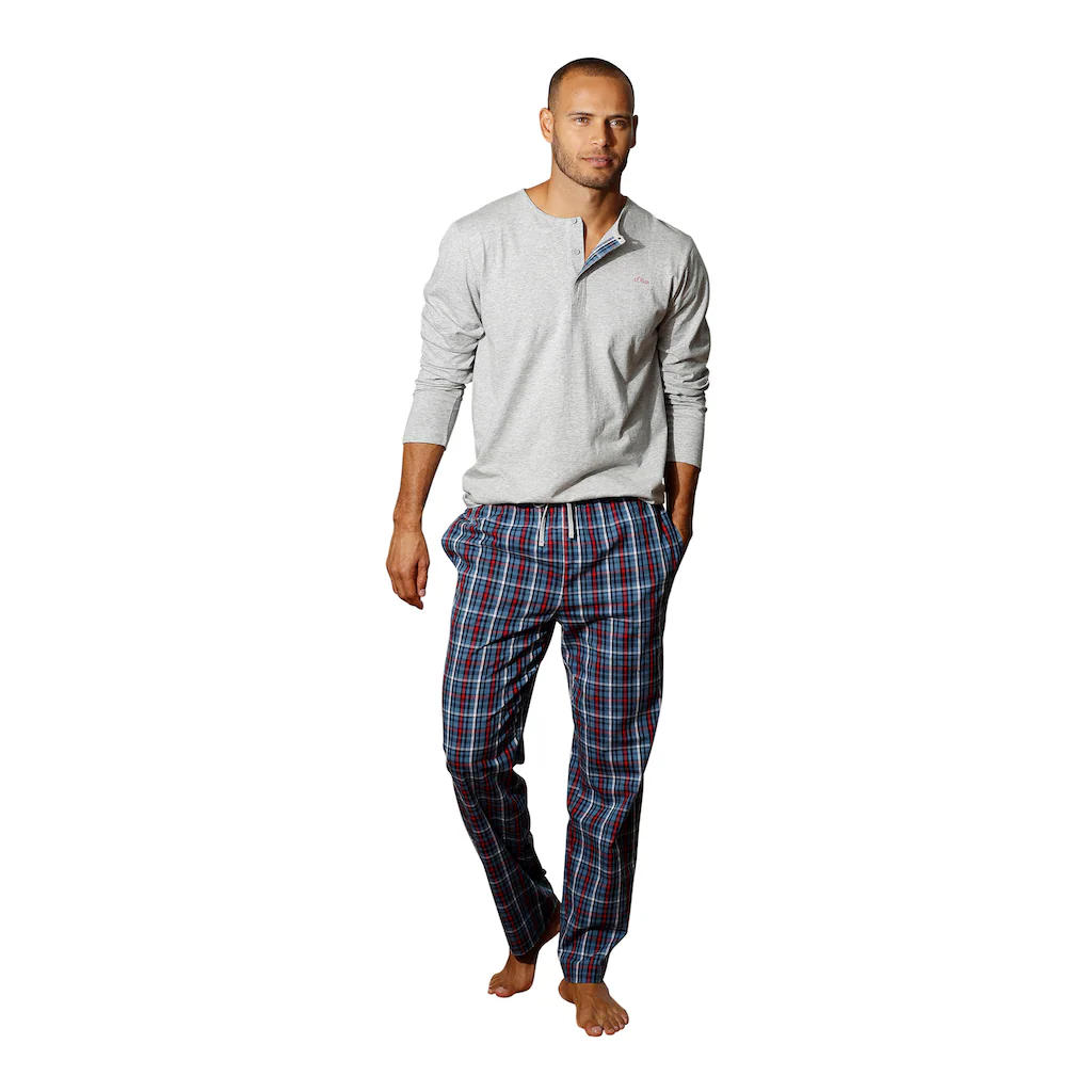 s.Oliver Pyjama (2 tlg. 1 Stück) Schlafanzug in langer Form mit Knopfleiste