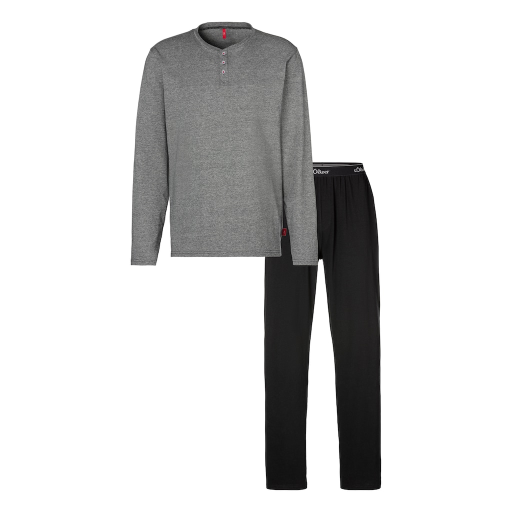 S.Oliver Pyjama (2 Tlg. 1 Stück) Schlafanzug Mit Knopfleiste
