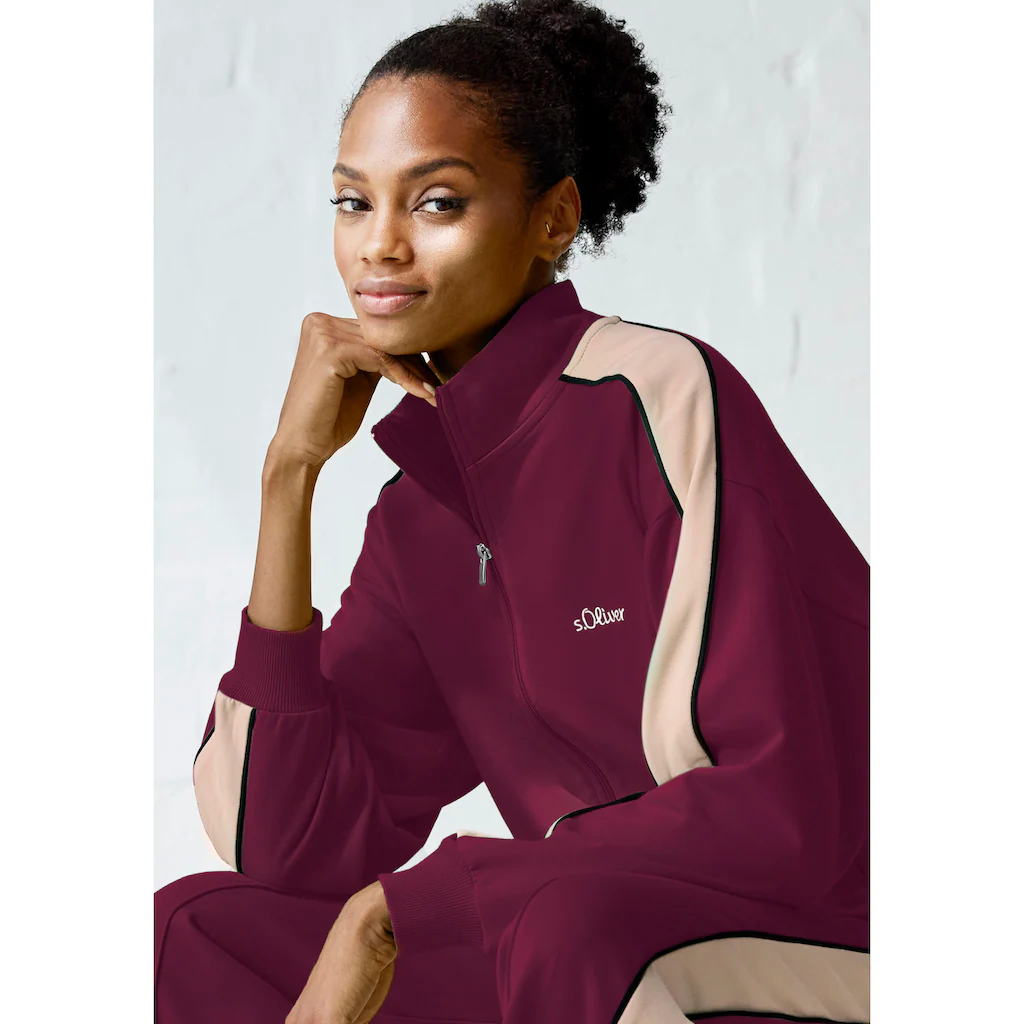 s.Oliver Sweatjacke mit Reißverschluss und Kontrast Einsätzen Loungewear