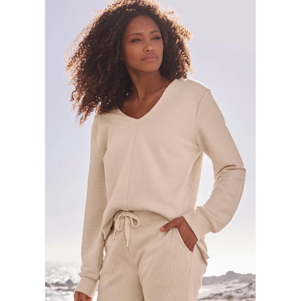 s.Oliver Sweatshirt Langarmshirt mit V-Ausschnitt und weiche Rippbündchen Loungewear