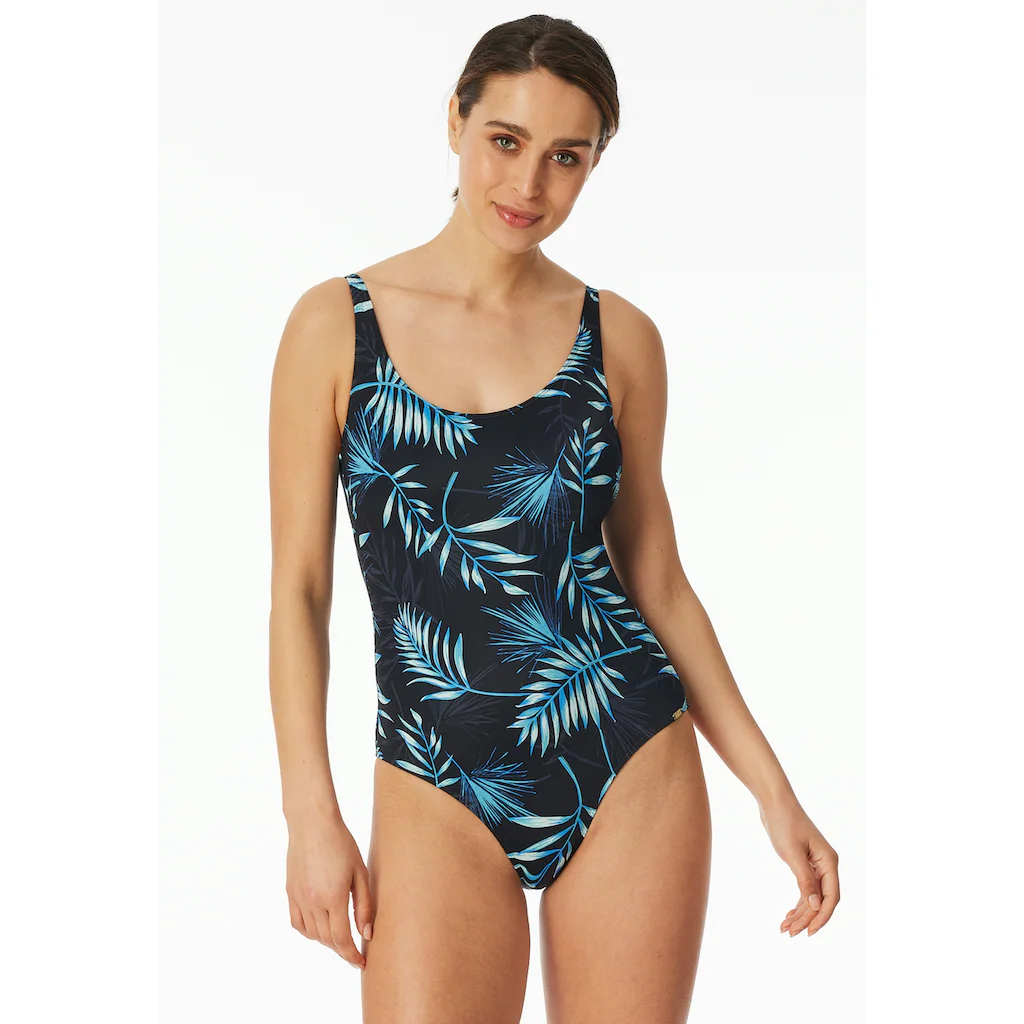 Schiesser Badeanzug »Aqua« Mit Palmenblattmuster Sportive Passform