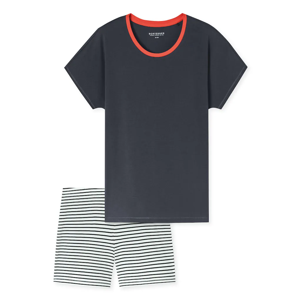 Schiesser Shorty »"Casual Essentials"« (2 Tlg.) Mit Unifarbenem Shirt Und Gestreifter Hose Online Kaufen