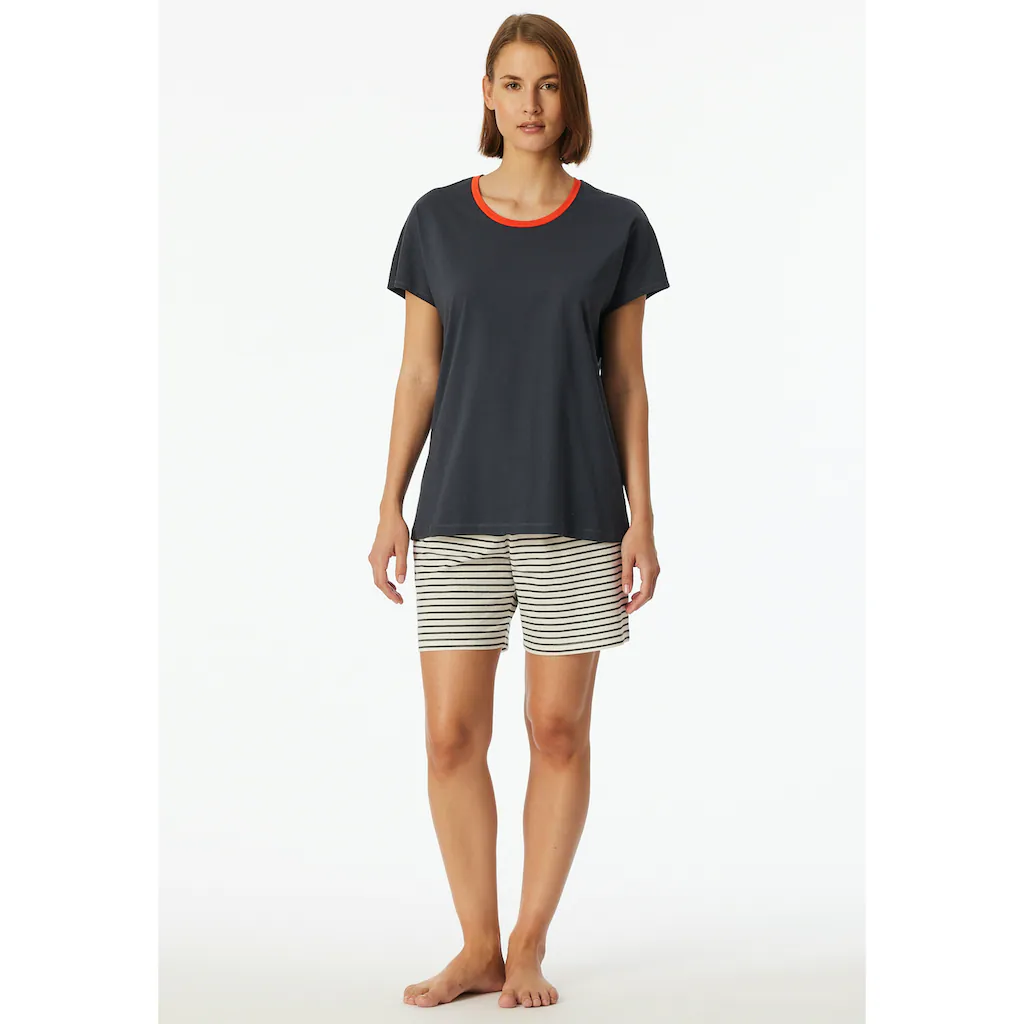 Schiesser Shorty »"Casual Essentials"« (2 Tlg.) Mit Unifarbenem Shirt Und Gestreifter Hose Online Kaufen