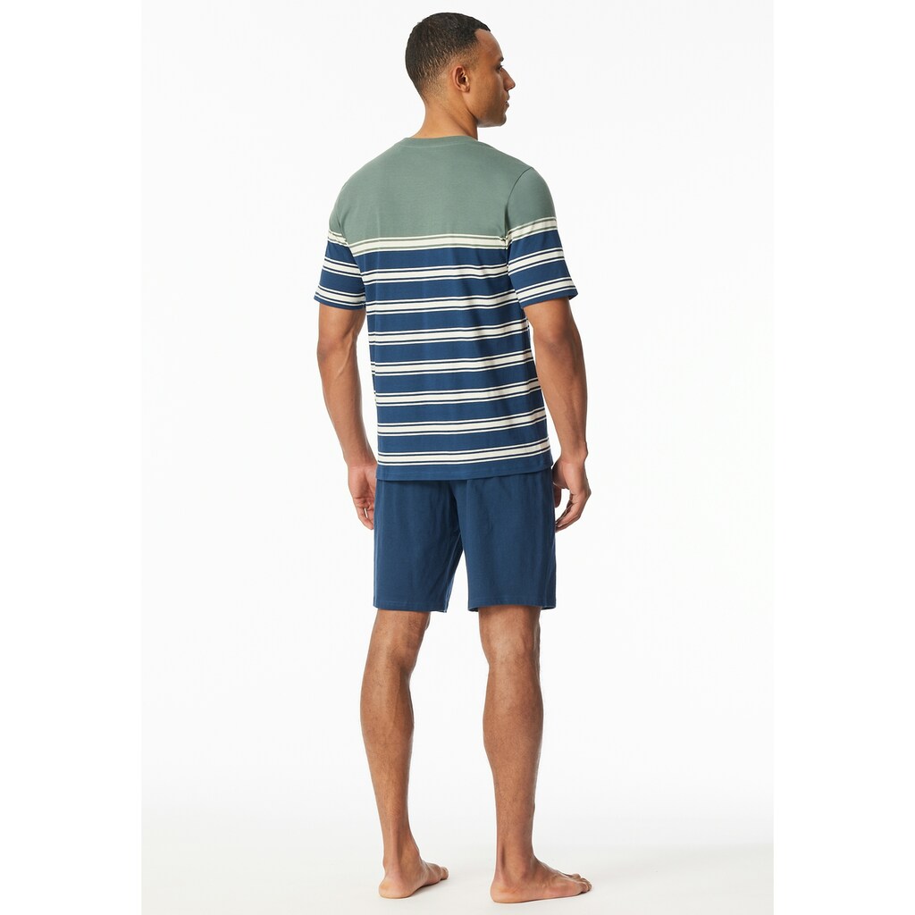 Schiesser Shorty »"Casual Nightwear"« (2 Tlg.) Shirt Mit V-Ausschnitt Und Platzierten Ringeln