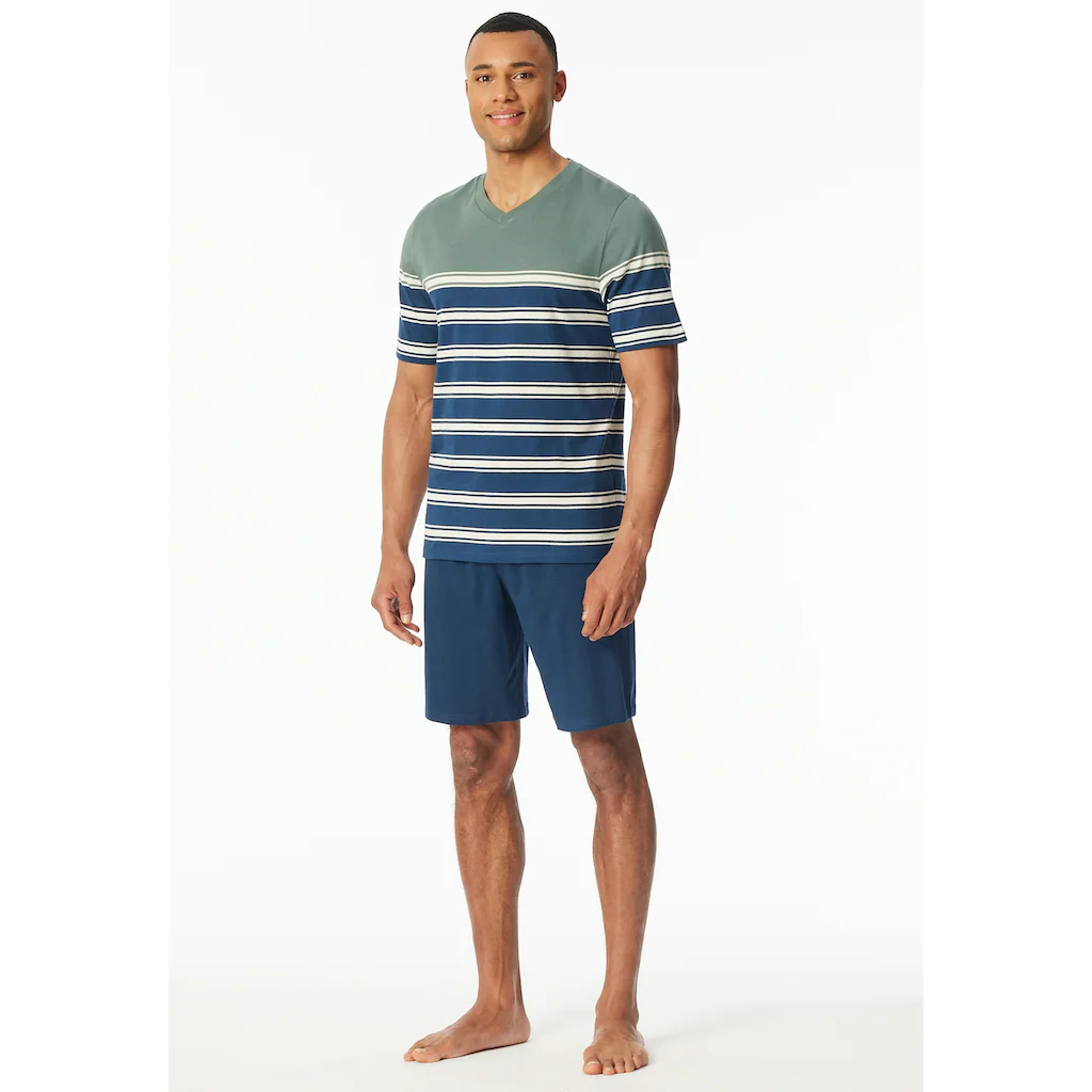 Schiesser Shorty »"Casual Nightwear"« (2 tlg.) Shirt mit V-Ausschnitt und platzierten Ringeln