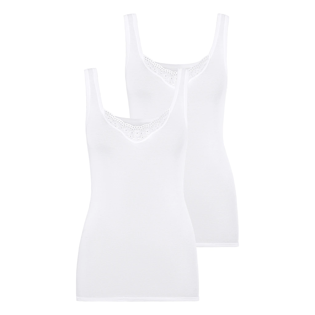 Schiesser Unterhemd »"Cotton Essentials"« (2er-Pack) mit zwei unterschiedlichen Batist-Stickerei-Motiven online bestellen