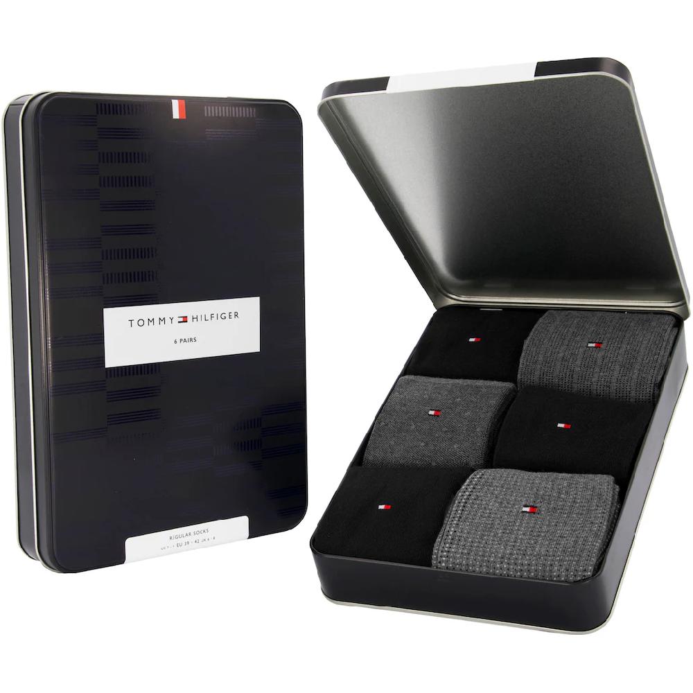 Tommy Hilfiger Socken »TH MEN SOCK 6P TIN GIFTBOX BIRDSEYE« (Box 6 Paar) Mit Gesticketem Flag-Label Kaufen