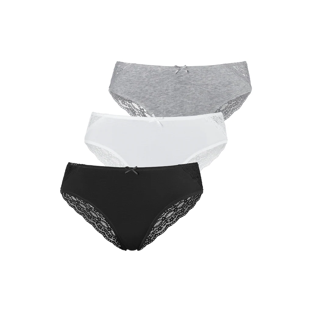 Vivance Brasilslip (3er-Pack) aus elastischer Baumwolle mit floraler Spitze ▷ für