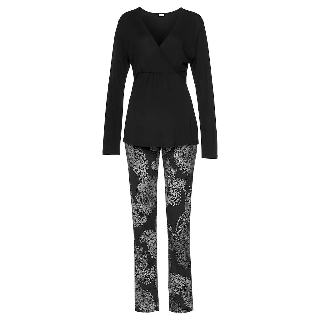 Vivance Dreams Pyjama (2 Tlg.) Im Schwarz-weißen Paisley-Dessin ▷ Für