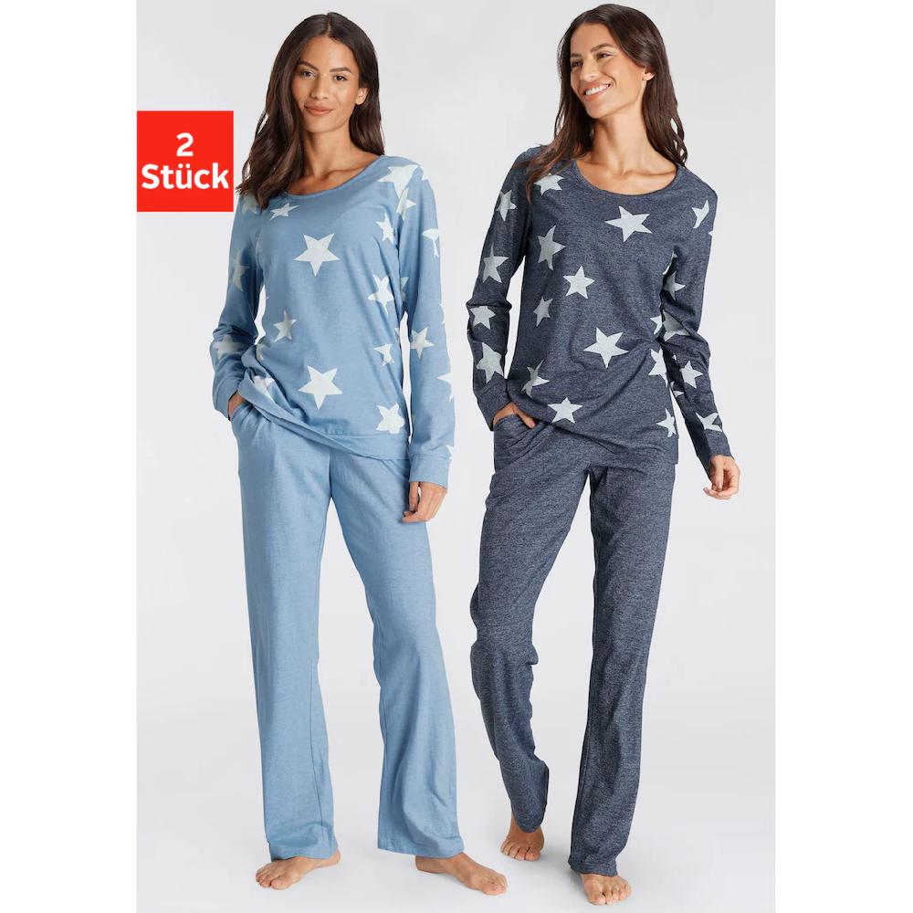 Vivance Dreams Pyjama (4 tlg. 2 Stück) in melierter Optik mit Sternen online bestellen