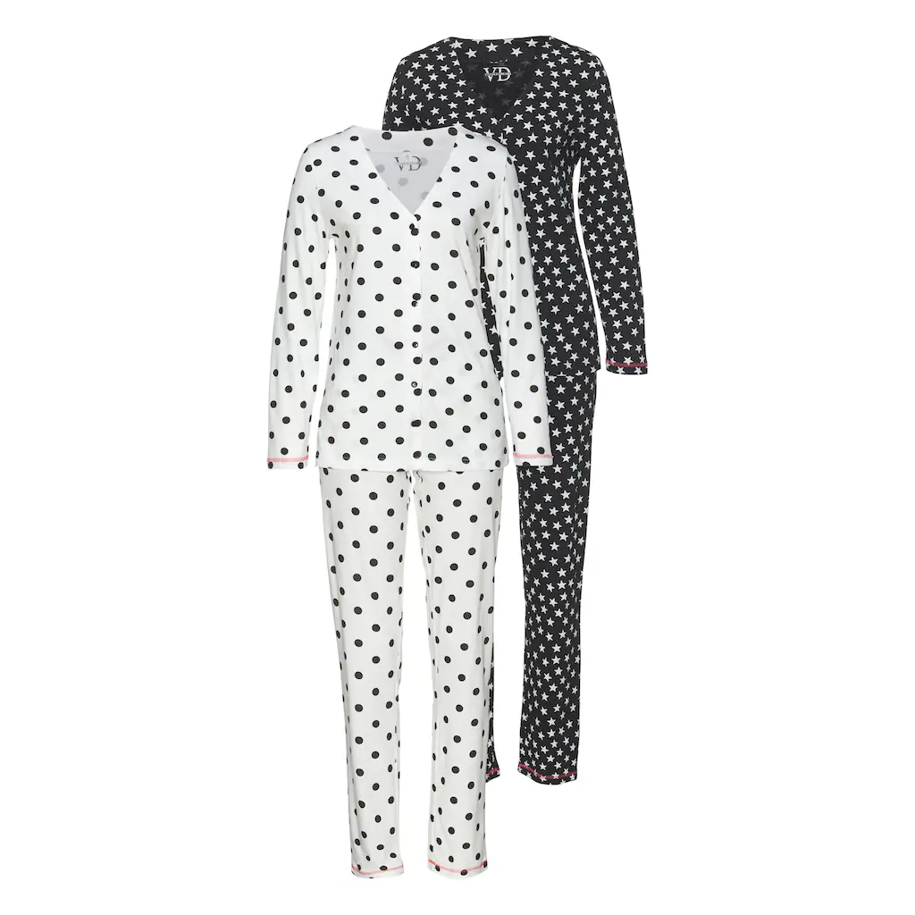 Vivance Dreams Pyjama (4 Tlg. 2 Stück) Mit Großen Punkten Und Sternen ▷ Für