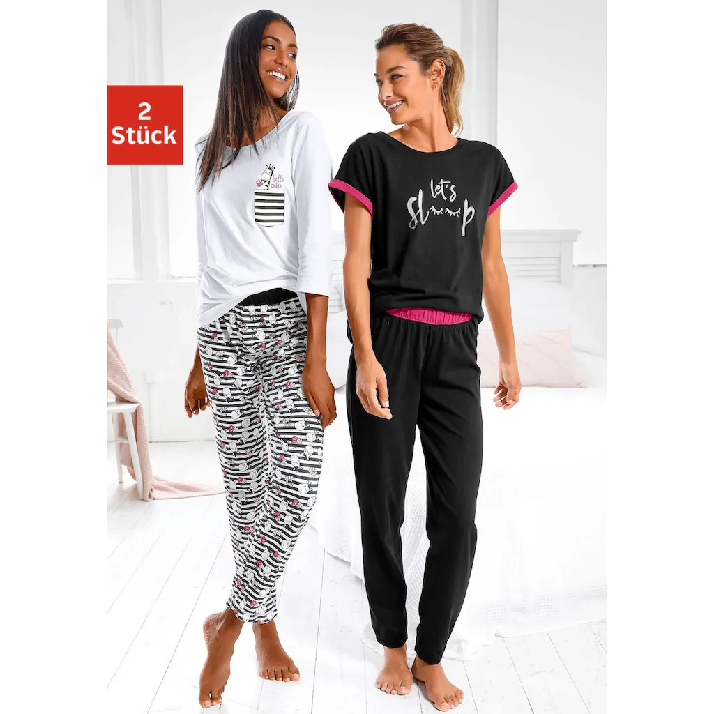 Vivance Dreams Pyjama (4 tlg. 2 Stück) mit verspieltem Tierprint ▷ für