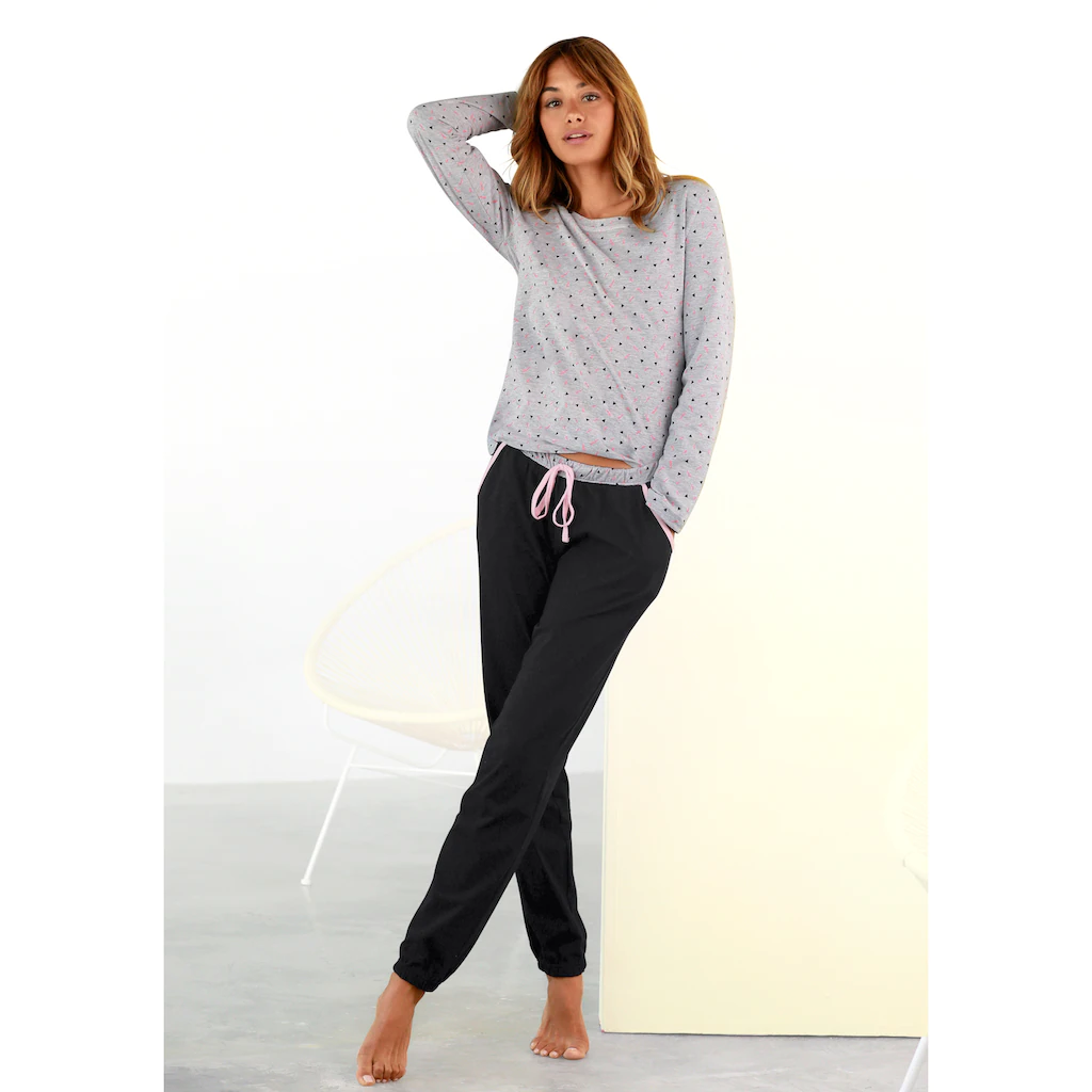 Vivance Dreams Pyjama mit kontrastfarbenem Tunnelzugbund