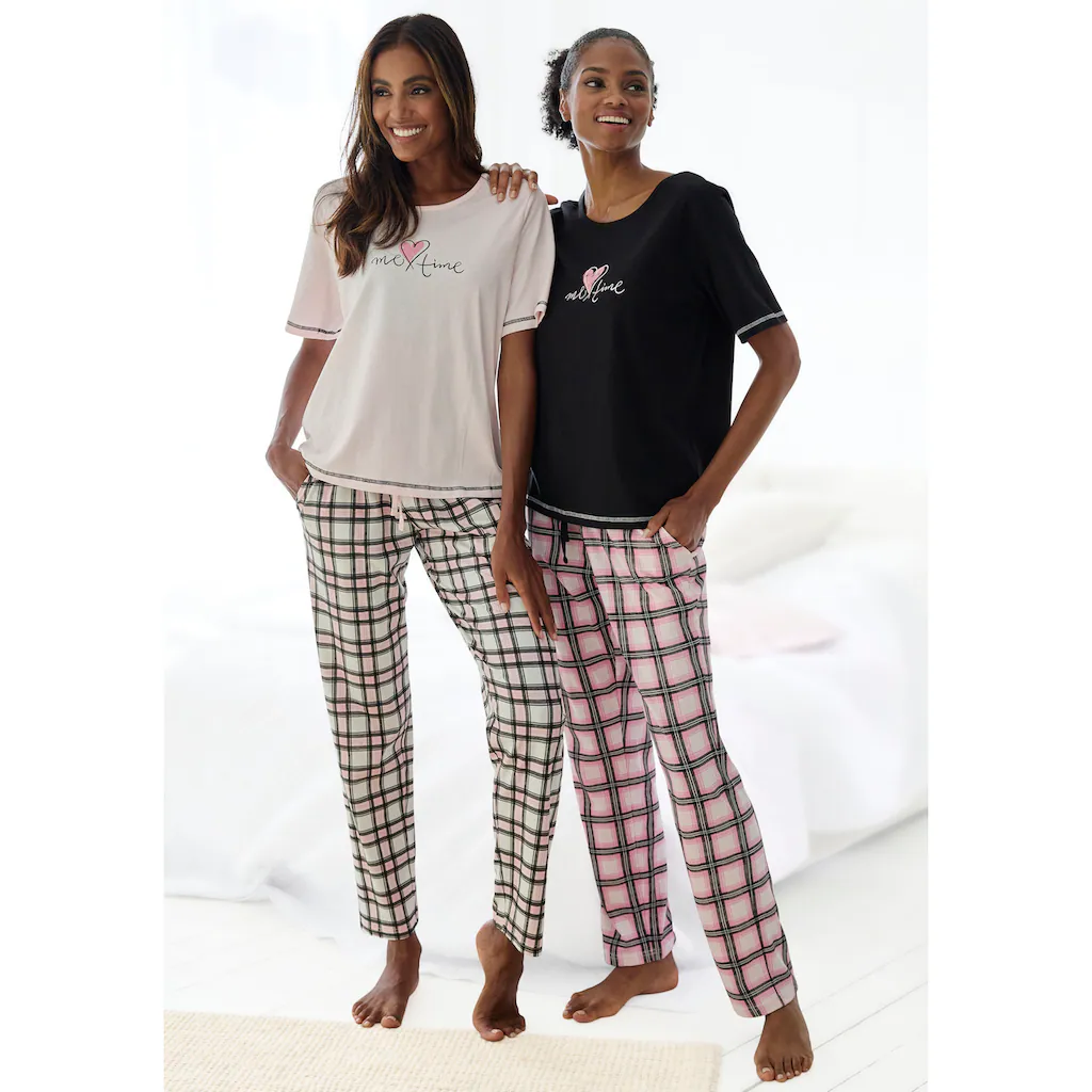 Vivance Dreams Pyjama (Packung 4 tlg. 2 Stück) im Doppelpack mit Karomuster