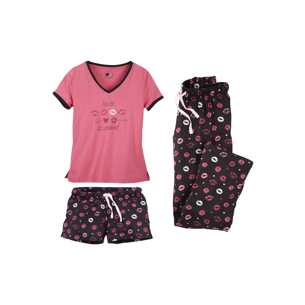 Vivance Dreams Pyjama (Set 3 Teilig) Mit Kussmund-Print