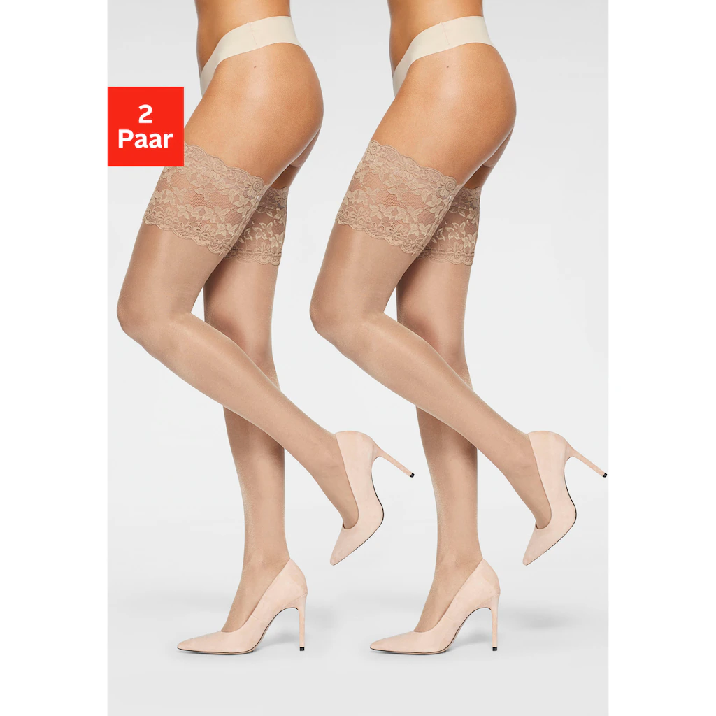 Vivance Halterlose Feinstrümpfe (2 Paar) mit breitem Spitzenband ▷ für