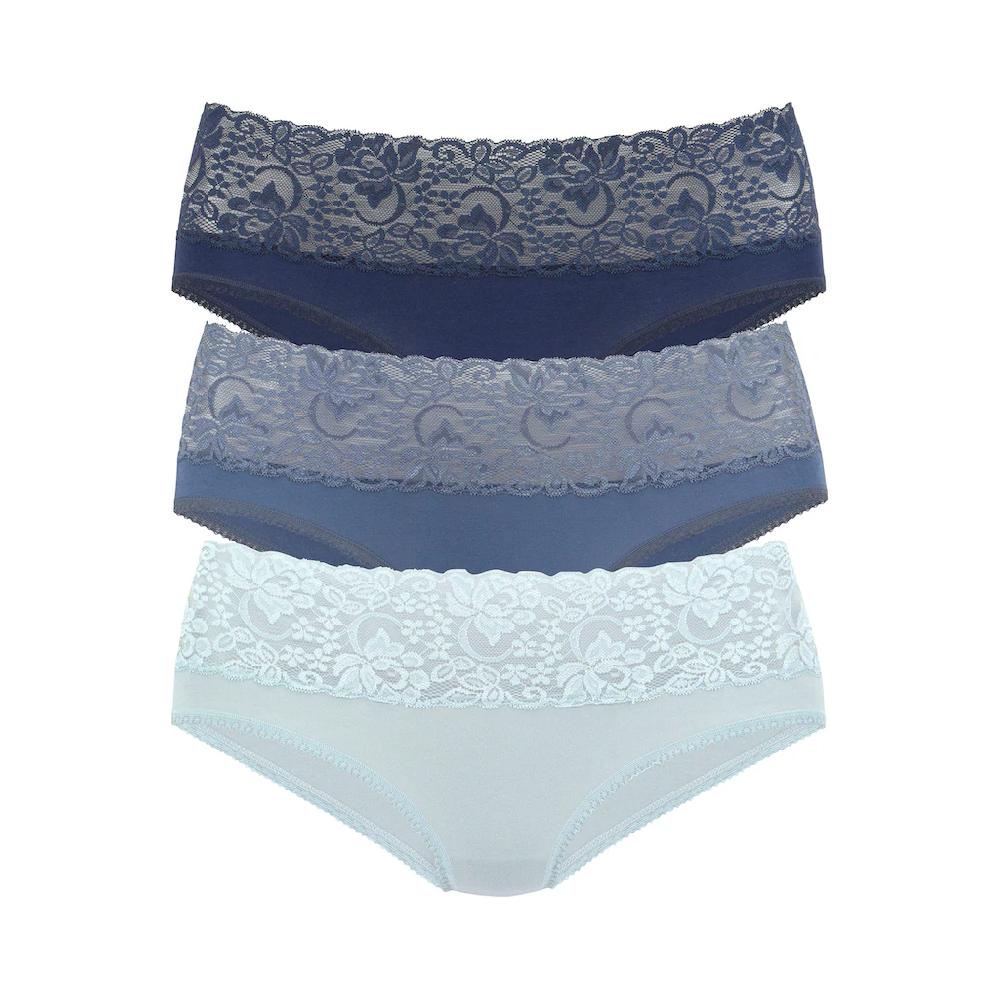 Vivance Slip (3er-Pack) aus elastischer Baumwolle mit floraler Spitze ▷ für