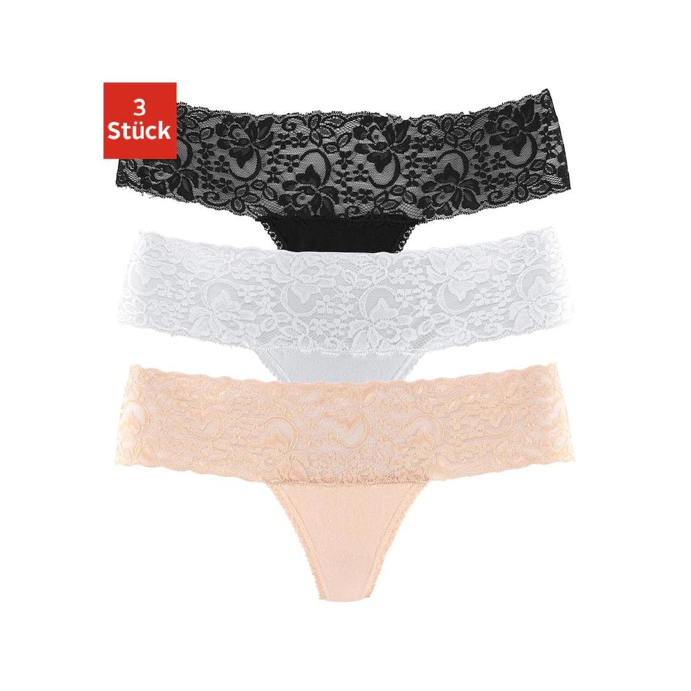 Vivance String (3er-Pack) aus elastischer Baumwolle mit floraler Spitze ▷ für