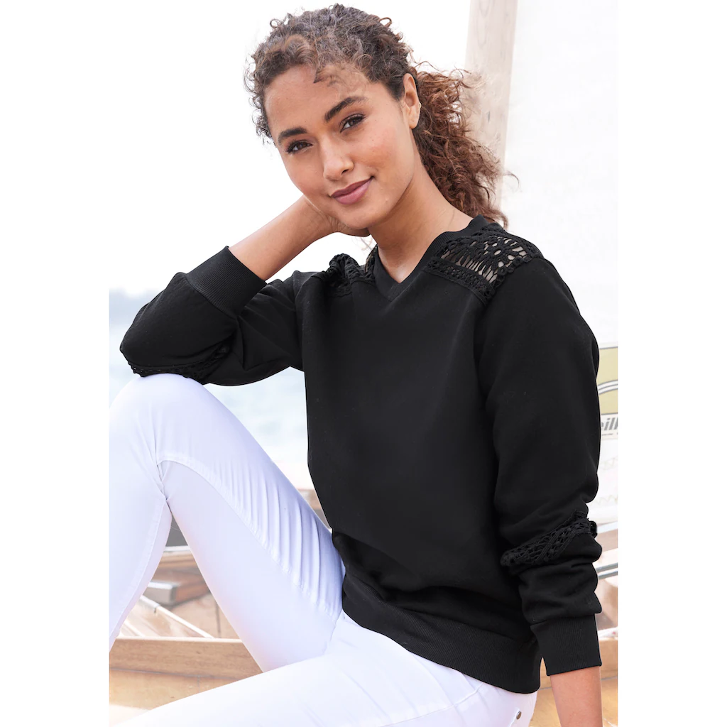 Vivance Sweatshirt mit Spitzeneinsätzen an Schulter und Ärmel