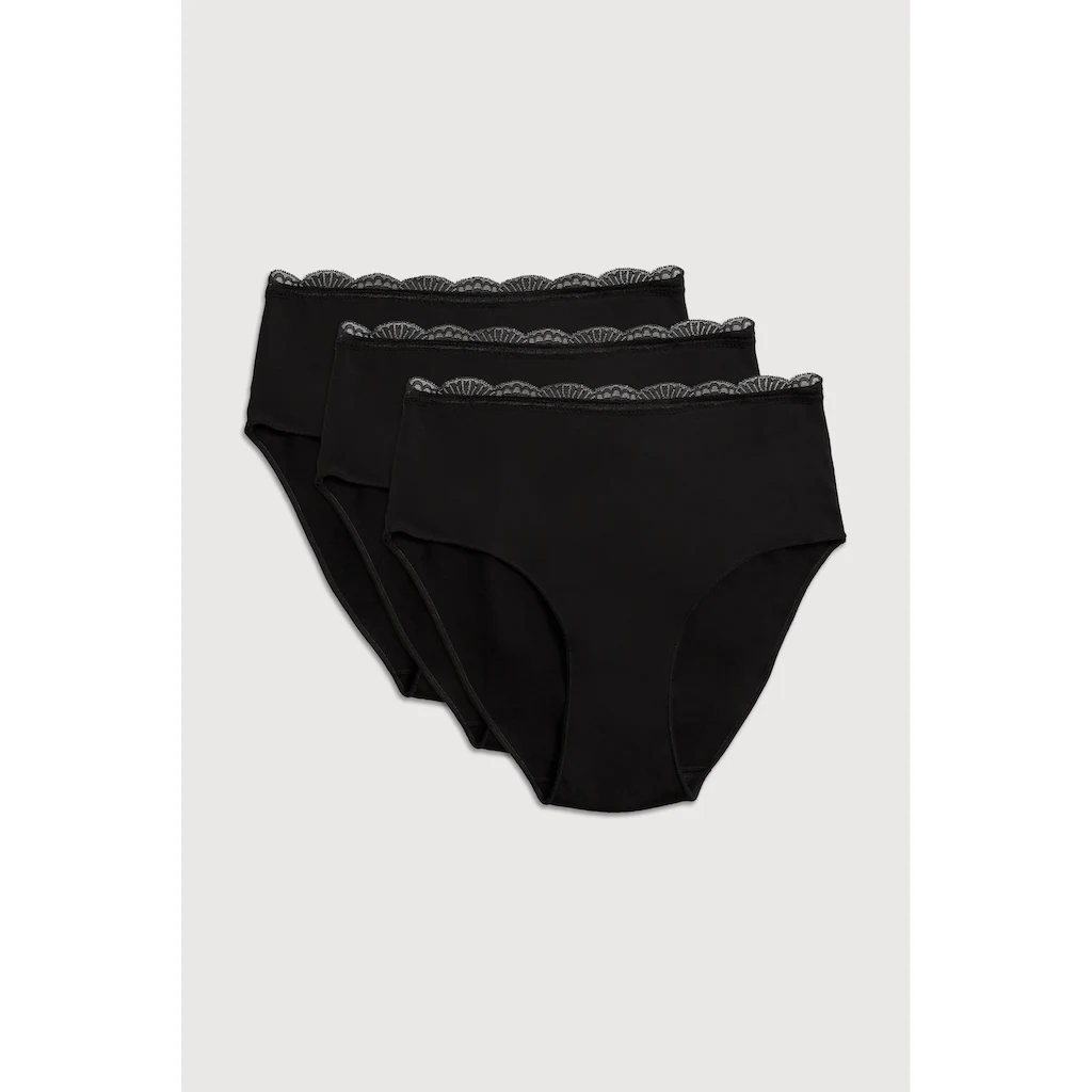 YSABEL MORA Taillenslip »BASIC COLLECTION COTTON WITH LACE« (3er Pack) hochgeschnitten und mit zarter Spitze verfeinert online bestellen