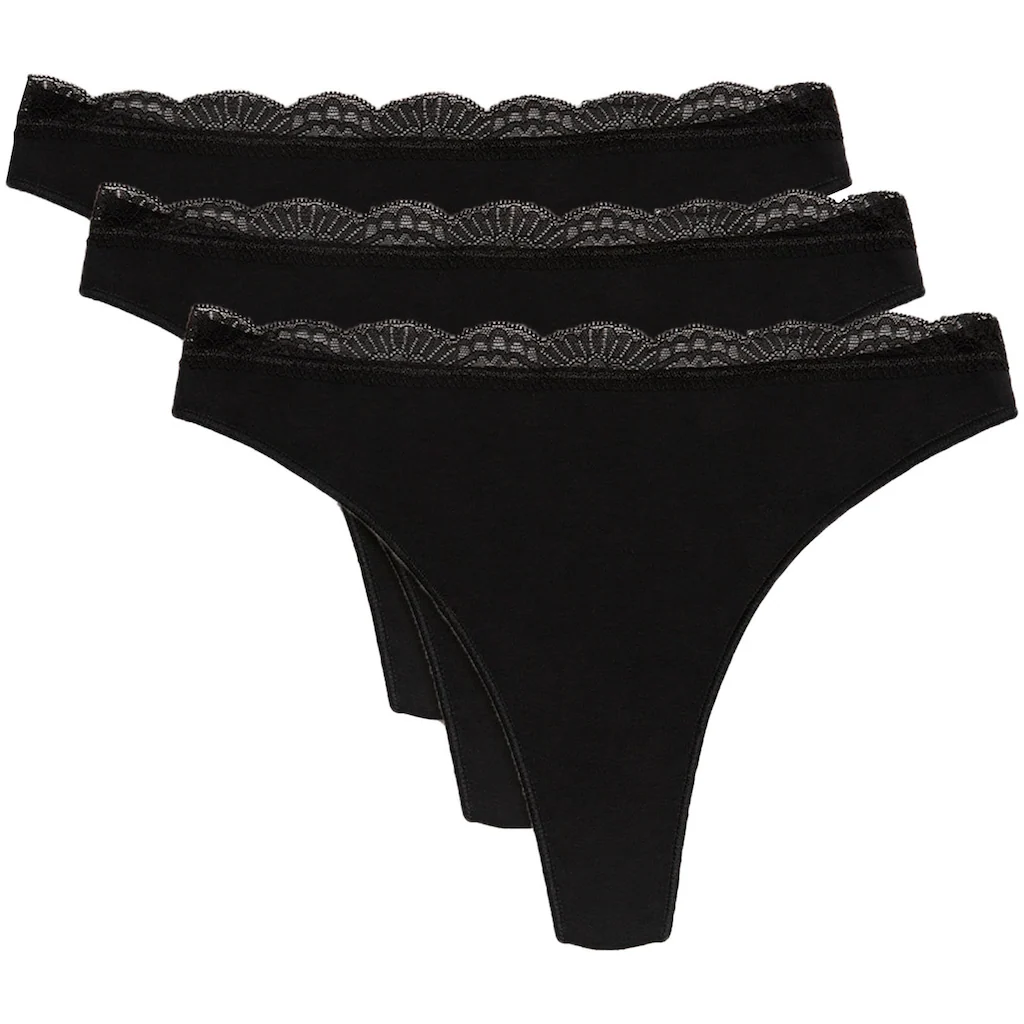 YSABEL MORA Tanga »BASIC COLLECTION COTTON WITH LACE« (3er Pack) nicht nur bequem sondern auch romantische Spitzendetails ▷ für