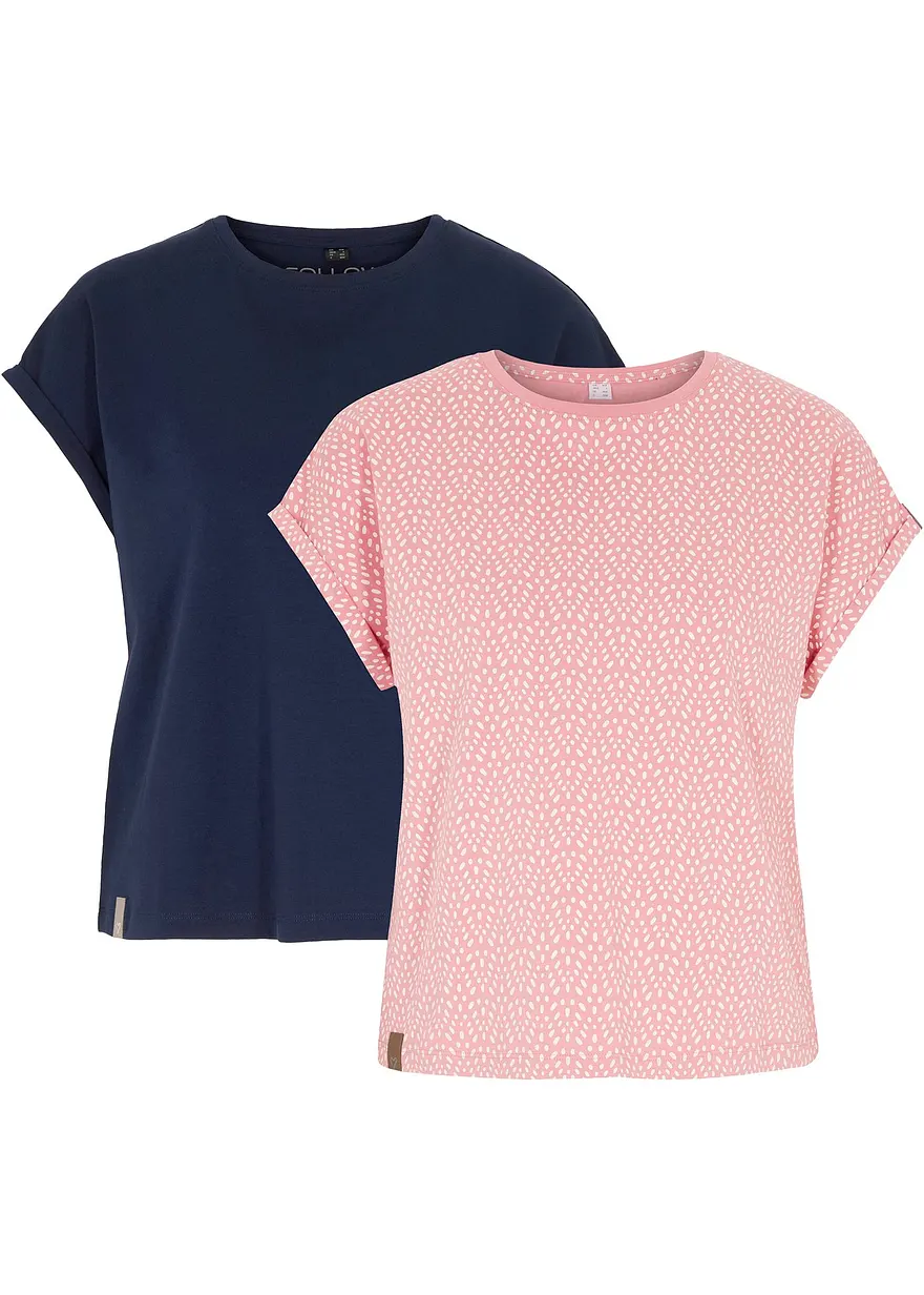 bonprix 2er Pack Basic-Shirt mit Lederimitat-Details - Damen