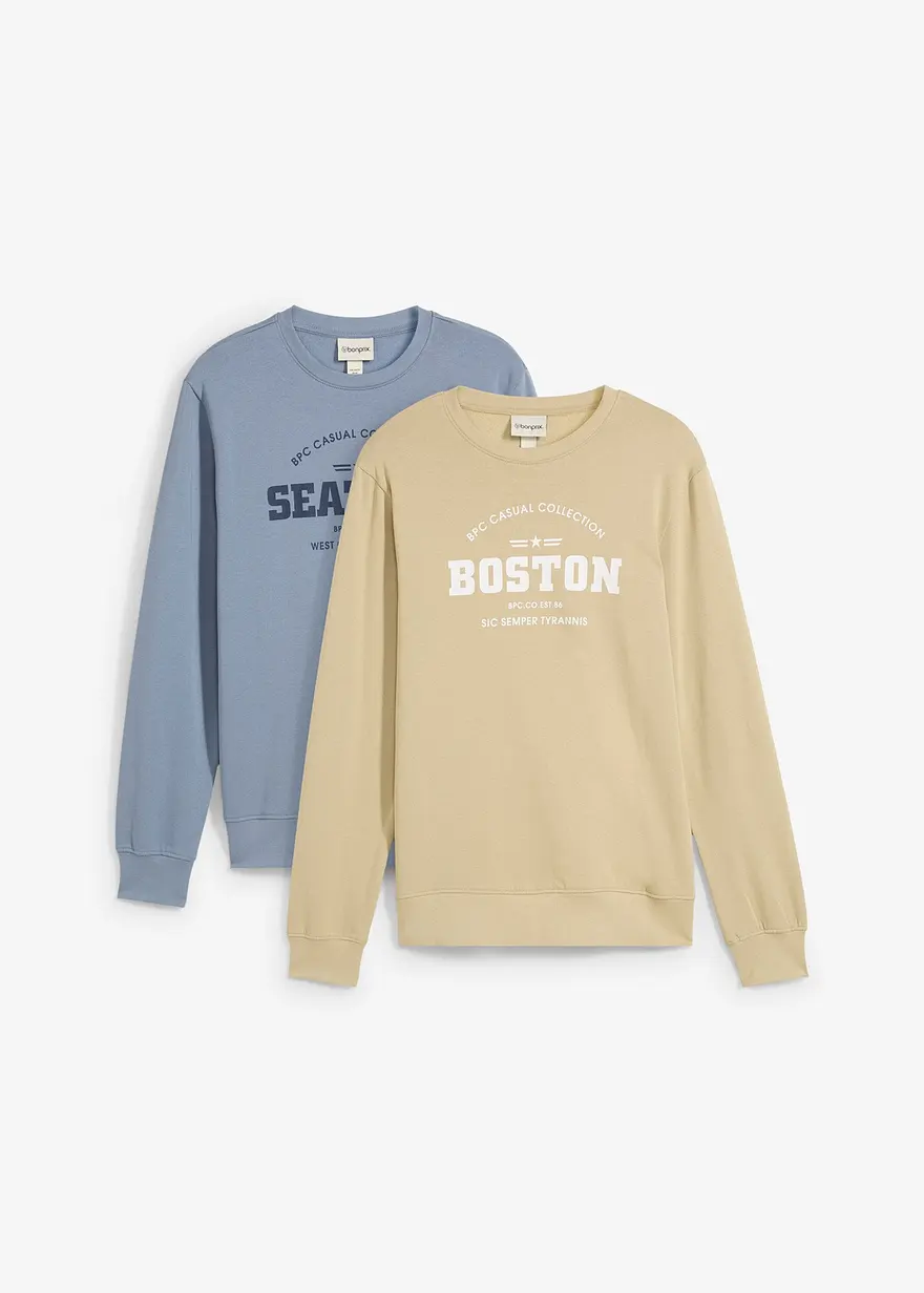 bonprix 2er Pack Sweatshirts mit angesagtem Druck auf der Brust