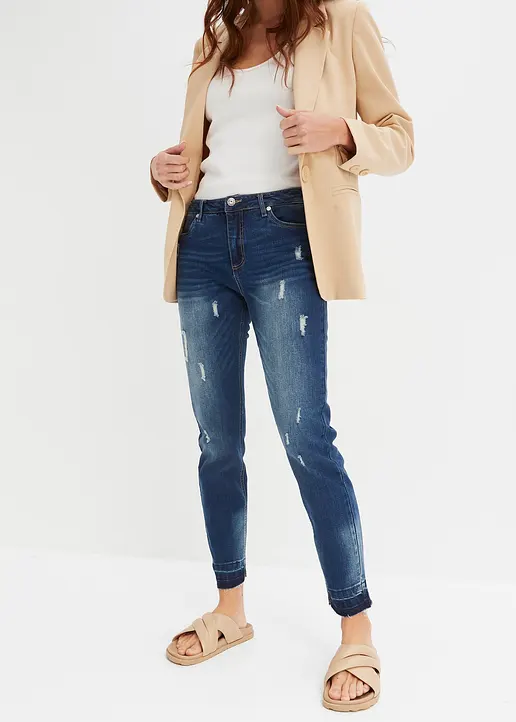 Bonprix 7/8-Skinny-Jeans Im Destroyed-Look. - Blau - Damen